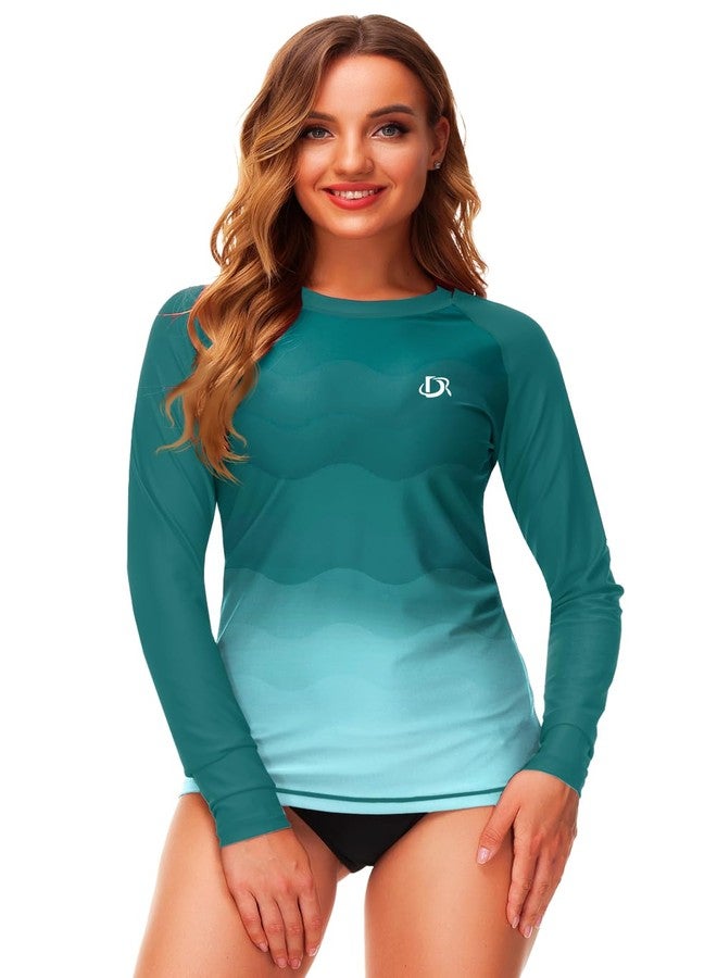 Deerose Gradient Color Rash Guard for Women Long Sleeve Surf UPF 50+ Swimming Bathing Suit Top Green M - Image 4